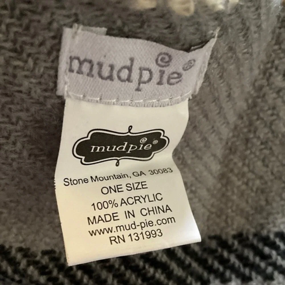 Mud Pie Womens Tan Black White Plaid Fringe Blanket Scarf One Size OS